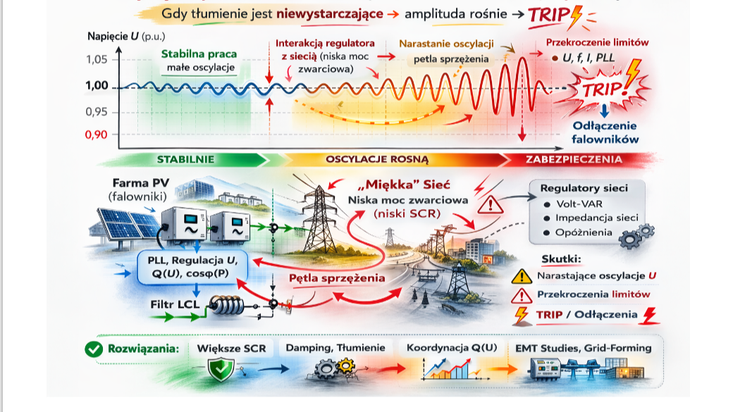 Oscylacje napięcia w systemie PV