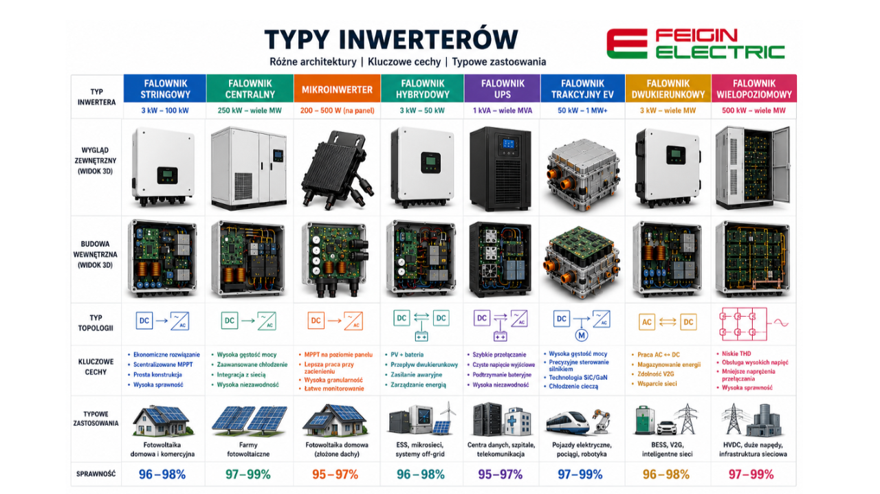 Typy inwerterów: różnice i współpraca z systemem zasilania